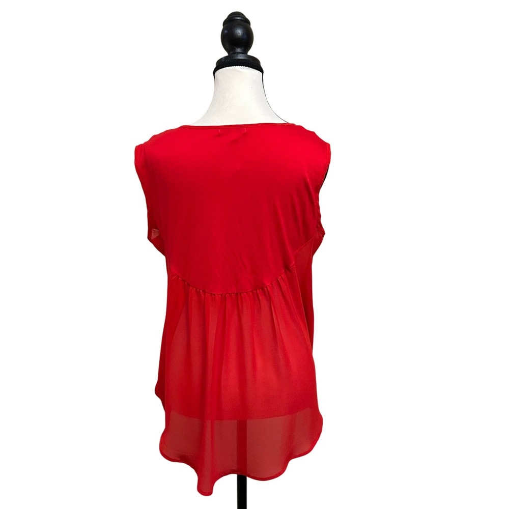 HALO Red Sleeveless Blouse Sheer Button Detail Women's Top Medium - Picture 2 of 8